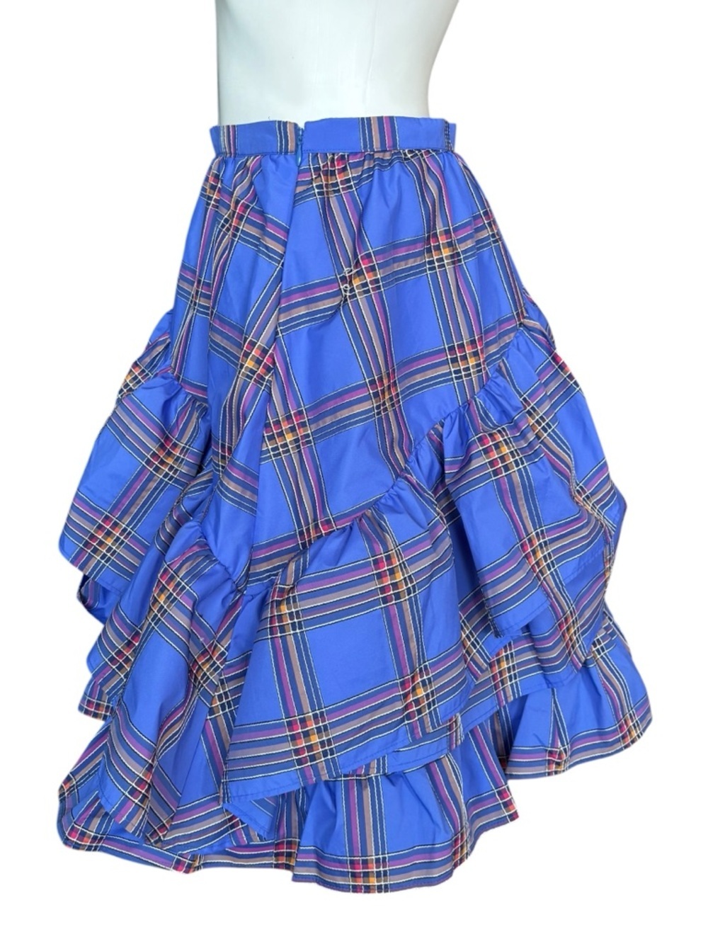 Anthropologie Maeve Blue Plaid Tiered Ruffle Mini Skirt 6 - Picture 3 of 10